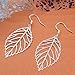 925 Sterling Silver Floral 3D Filigree Hollow Leaf Hook Drop Dangle Earrings