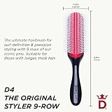 Denman D4 9 Row Rubber Pad Styling Hair Brush Black Detangling Blow Drying Curls view 2
