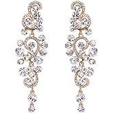 BriLove Women's Bohemian Boho Wedding Bridal Crystal Floral Chandelier Hollow Dangle Earrings