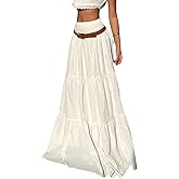 ZAFUL Women’s Summer Boho Maxi Skirts Bohemian Print Smocked High Wasited Flowy Tiered Ruffle Long Beach Skirt