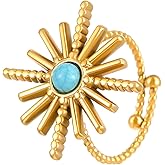 LULUQIFA Gold Turquoise Ring for Women 18K Gold Plated Western Rings Vintage Boho Statement Stackable Band Open Adjustable Minimalist Trendy Jewelry for Mom Wife Birthday Gifts