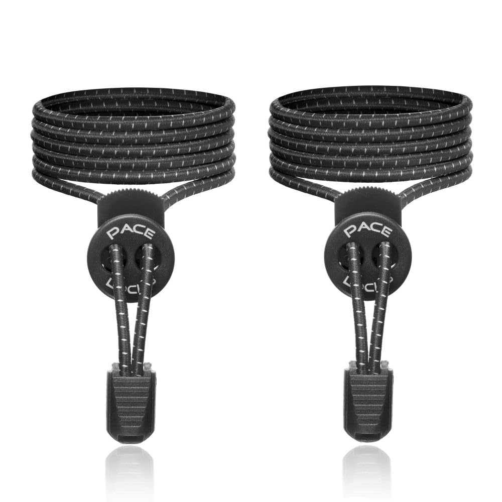 ALPHAPACE PACE LOCKS elastic no-tie shoelaces, shoelaces without laces, slip-on quick-release fasteners for sport, children and adults, 120 cm, 1 black pair