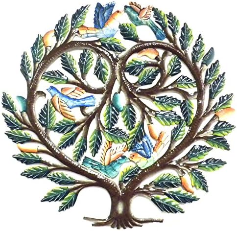 Global Crafts 24" Recycled Hand-Painted Haitian Metal Wall Art Tree of Life, Heart