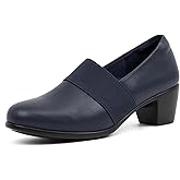 VJH confort Women’s Heeled Shoes, Comfortable Elastic Low Block Chunky Heels Pumps
