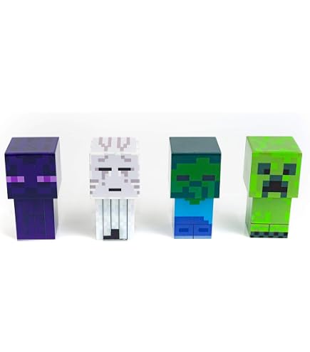Mattel Minecraft Mob Head Minis Set - 4 Micro Figures with Alex, Steve, Enderman and Creeper in