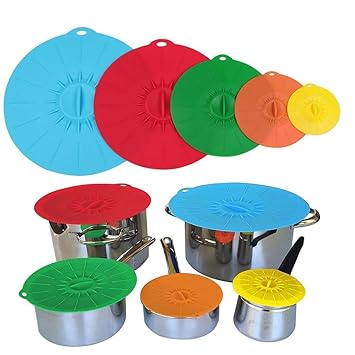 Silikon Saugnapf Deckel Muticolor Lebensmittel Abdeckungen Set 5pieces für Schüsseln, Töpfen. Pfannen und Bratpfannen, Mikrow