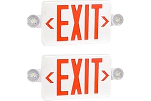 LED FLYING DIRECT Red LED Exit Sign with Emergency Lights, Two LED Adjustable Head Emergency Exit Lights with Battery Backup, Dual LED Lamp ABS Fire Resistance UL-Listed 120-277V