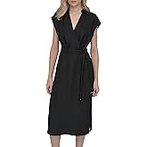 DKNY Women's Sleeveless Collared Neck Midi Dress with Removable Belt