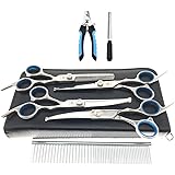 MAOCG Dog Grooming Scissors Set, Safety Round Blunt Tip Grooming Tools, Professional Curved,Thinning,Straight Scissors with C