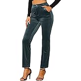Allegra K Velvet Elegant High Waist Trousers for Women's Pockets Work Ankle Pants
