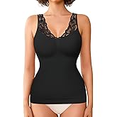 ciksob Shapewear Camisoles With Built in Bra Tummy Compression V Neck Tanks Top for Women Slimming Lace Cami Body Shaper