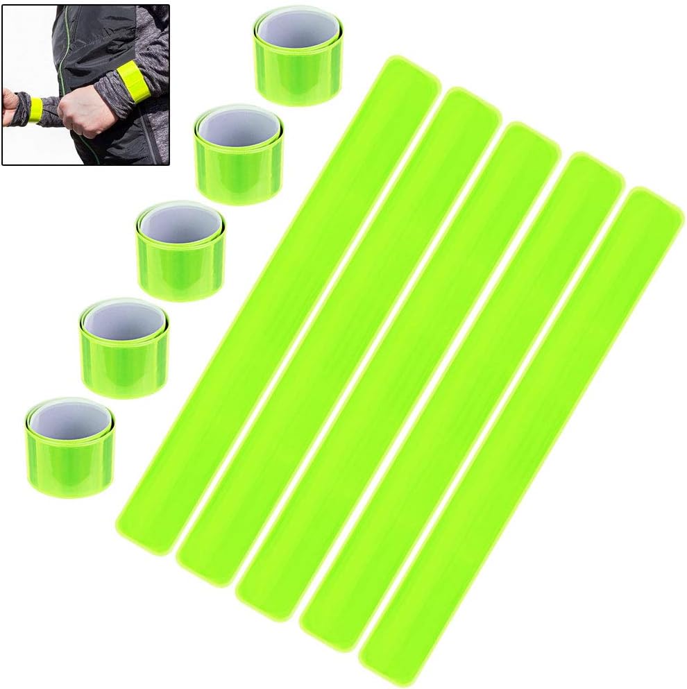 BUZIFU 10 Pack Reflective bands Slap Bands High Visibility Bands Yellow Reflective Strips Safety Armbands for Arm Ankle Wrist Bike Pant Leg Straps for Running Cycling Hiking Dog Walking Jogging