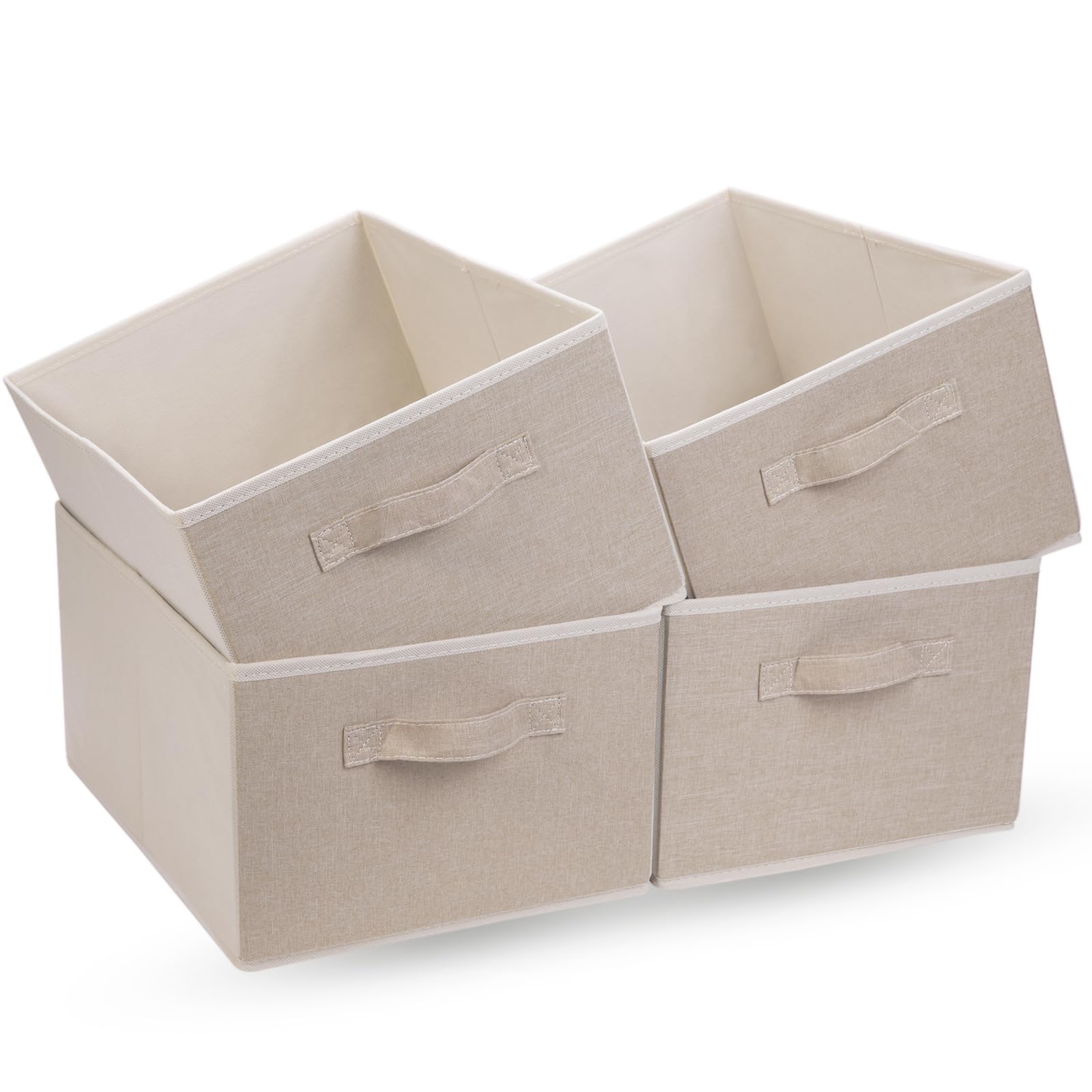 OVAKIA Storage Box Large Capacity 4 Pack, Foldable Fabric Drawer Organisers with Handles, Collapsible Clothes Wardrobe Storage Organiser for Shelves, Clothes, Shirts, Pants, Toys, Beige
