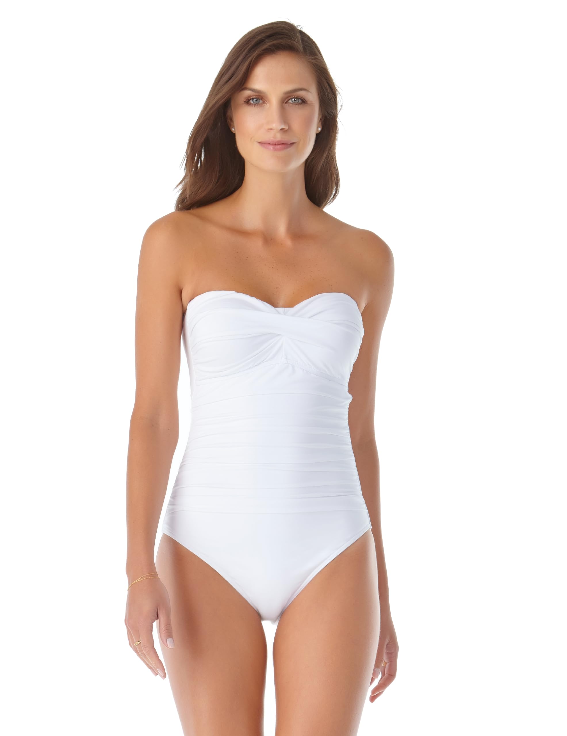Anne Cole Women’s Twist Front Shirred One Piece Swimsuit, White, 14