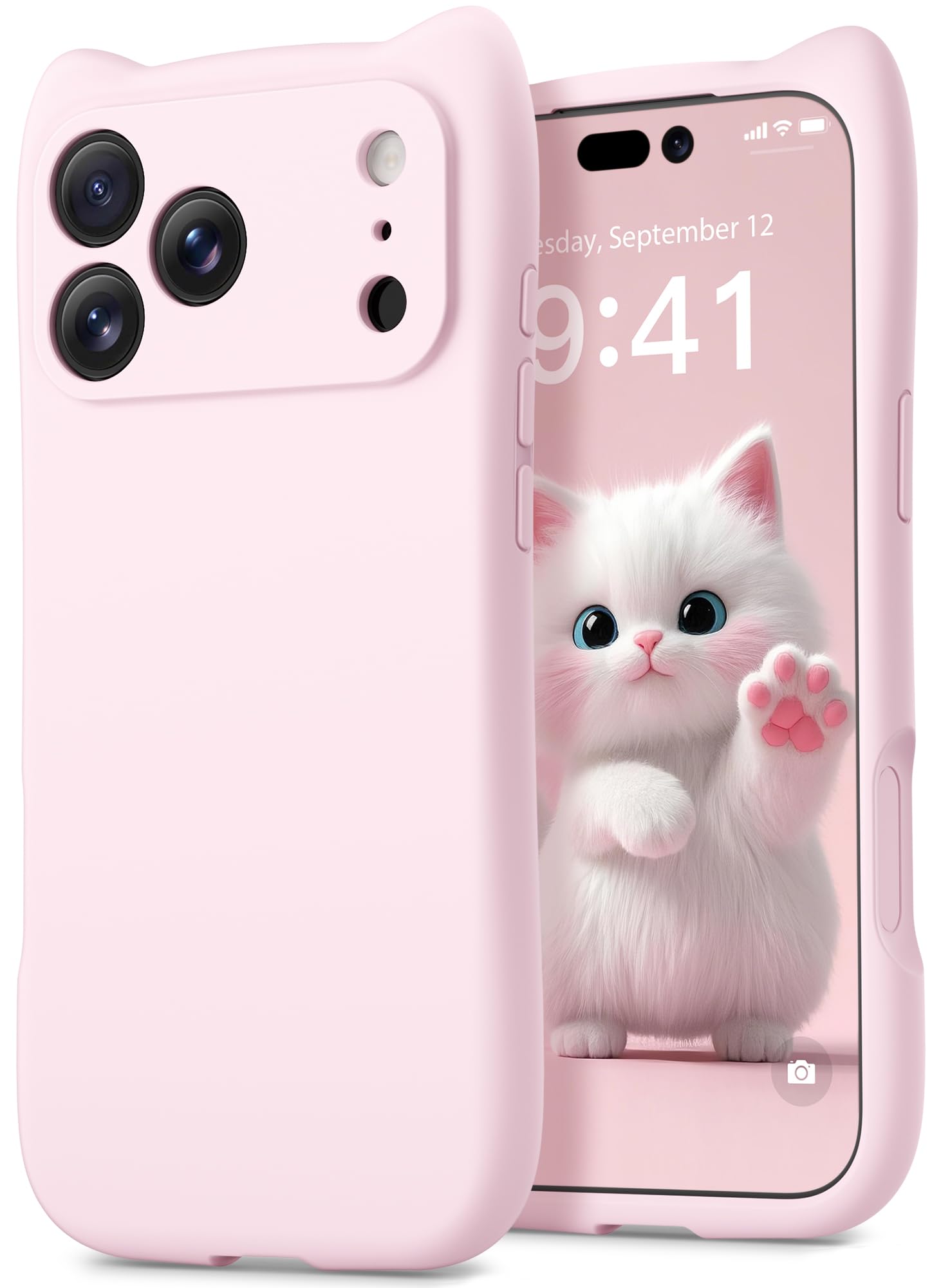 GolbinBox Magnetic for iPhone 17 Pro Max Case, [Compatible with MagSafe] [Full Camera Protection], Liquid Silicone Shockproof Phone Cover with Cute Cat Ears for iPhone 17 Pro Max 6.9'', Pastel Pink