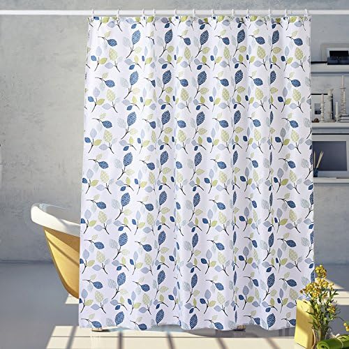 Fabric Shower Curtain, Diamond Weave with Floral Leaves Pattern, 100% Polyester, Mildew Resistant Waterproof Machine Washable (Botanic Charm, 72 x 72 inches)