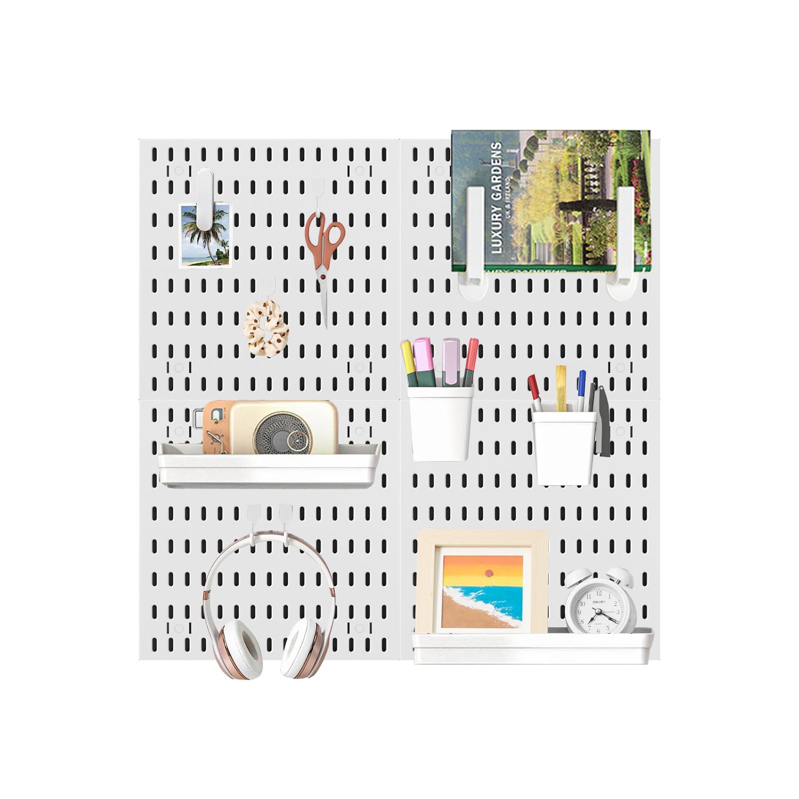 Photo 1 of Pegboard Combination Wall Organizer Kit?4 Pegboards & 20 Accessories, Mount Display Pegboard Panel for Home Office, Gaming Room, Wall Storage,Crafts Organization,12''x12'' Each (White)