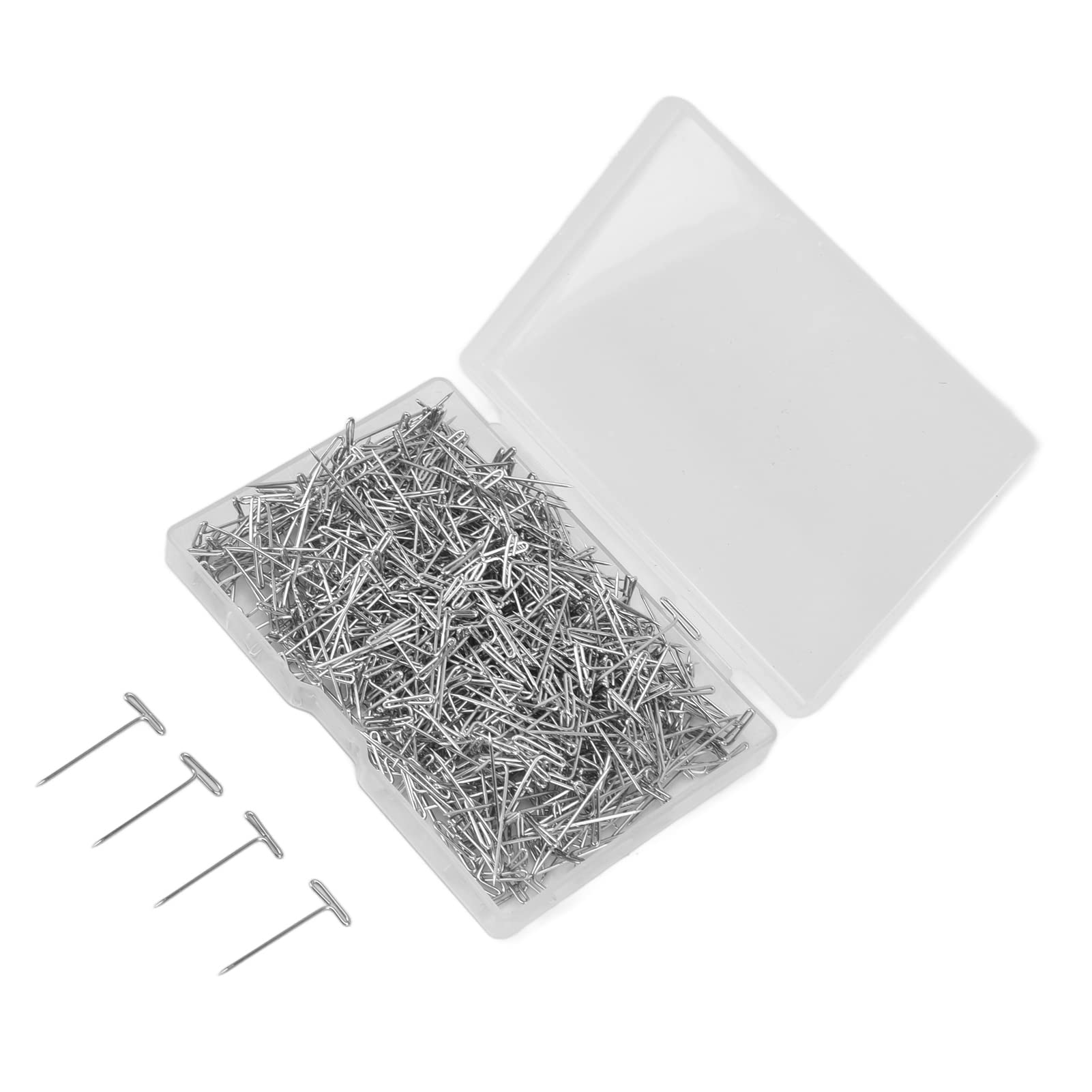 500 Pcs T Pins, 27mm Stainless Steel Wig Making Pins with Plastic Storage Box, for Blocking Crochet Knitting Crafts Sewing Jewelry Making