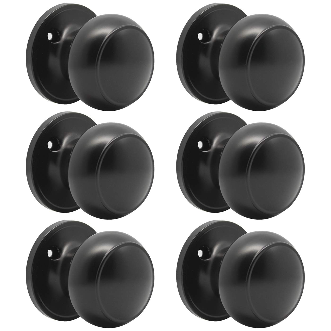 Gobrico Flat Ball Half Dummy Door Knob one-Side Keyless in Black 6Pack