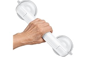 Coneclat Grab Bars for Bathtubs and Showers, Shower Handles for the Elderly and People in Need, 2026 Upgraded Rubber Suction Cup with Maximum 350 lbs Suction Power, No Drilling-(White-1 Pack)