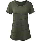 Workout Tops for Women Short Sleeve Shirts for Women Quick Dry Line Decor Yoga Tops