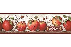 ROOMMATES York Wallcoverings CB5557BD Hearts and Crafts-3 Apple Wallpaper Border, Off White/Red Burgundy