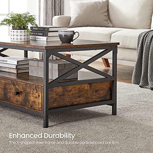 VASAGLE Coffee Table with 2 Drawers and Open Storage Shelf, 21.7 x 39.4
