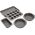 Ninja B35005 Foodi NeverStick Premium 5-Piece Bakeware Sheet Set, Oven Safe up to 500⁰F, with 11x17 Inch Baking Sheet, 5x9 Inch Loaf Pan, 12 Cup Muffin Pan, & (2) 9 Inch Round Cake Pans, Grey