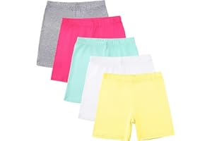 5-Pack Girls Athletic Biker Shorts, High Waisted Casual Solid Kids Comfy Yoga Dance Summer Shorts for 5-14 Years