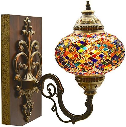 Turkish Moroccan Mosaic Tiffany Glass and Metal Wall Light Sconce (Turkish Rug)