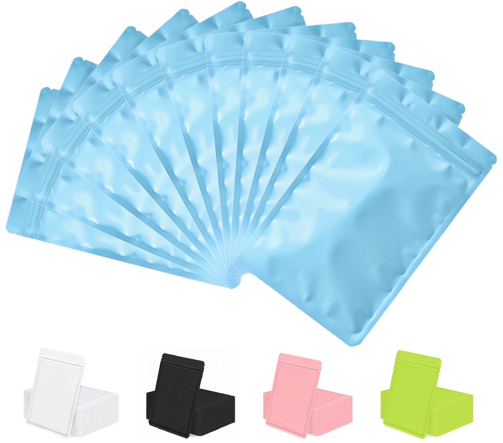 Rimiko 50pcs Resealable Opaque Ziplock Mylar Bags, Reusable Flat Small Mylar Pounch, Aluminum Foil Sample Bags with Matte Color Packaging for Food Storage (Sky Blue, 4.7" x 7.9")