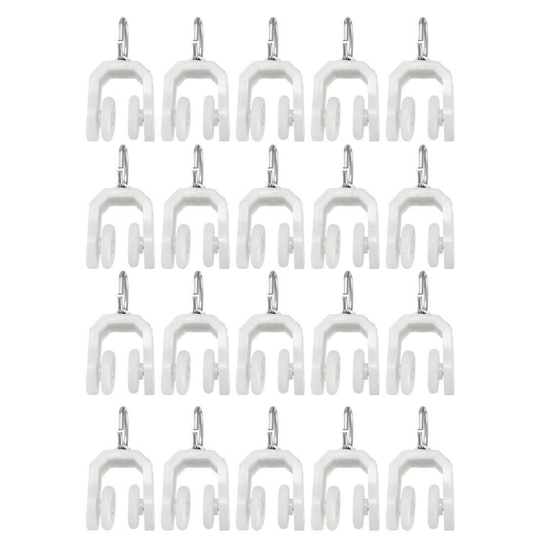 Sourcingmap Curtain Track Rollers Stainless Steel Frame Twin Wheeled Carriers Drapery Rail Sliding Glider for Window Curtain Tracks 14mm Dia 20 Pcs