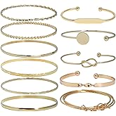 Gallipower 11Pcs Gold Bangle Bracelets for Women,Adjustable Bangle Bracelet,Multi Layer Open Stackable Cuff Bracelet Set,Fashion Accessories Jewelry Gifts for Women