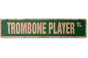 SIGNMISSION Trombone Player Vintage Aluminum Street Sign Marching Bands Trombonist Musician Lessons Rustic Metal tin | Indoor/Outdoor | 24" Wide