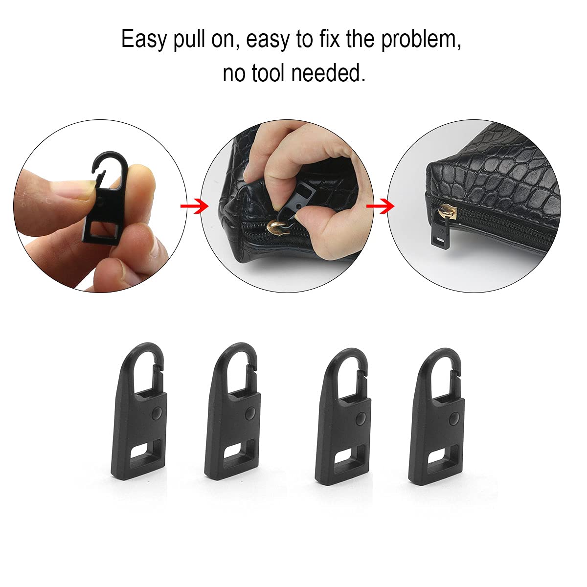 FKEYTO Zipper Pull Tab Replacement Metal Zipper Handle Mend Fixer for Suitcases Luggage Jacket Backpacks Coat Boots (4pcs Black)