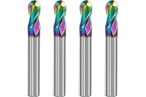 JIANXING 1/8" DLC Coated 2-Flute Carbide Ball Nose End Mill, Ideal for Aluminum, Copper Alloys, and Plastic Machining – High Precision & Wear-Resistant Cutting Tool (4 Pieces)