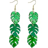 coadipress Green Palm Leaf Earrings for Women Unique Acrylic Resin Lightweight Tropical Green 3 Palm Monstera Leaves Layered Plant Charms Dangle Drop Earring Summer Holiday Beach Jewelry Gifts Nature Lover