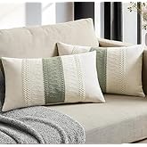 TASJZJZXS Cotton Boho Throw Pillow Covers, Soft Farmhouse Decorative Couch Pillow Cases Cushion Covers for Sofa Bed Living Room Home Decor (Green, 20" x 12" (Pack of 2))