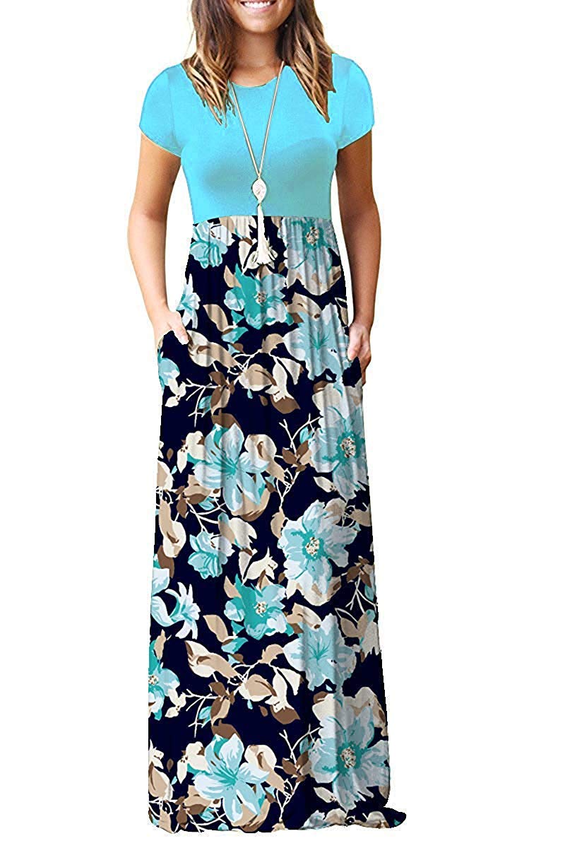 AUSELILYWomen's Short Sleeve Loose Plain Casual Long Maxi Dresses for Women 2025