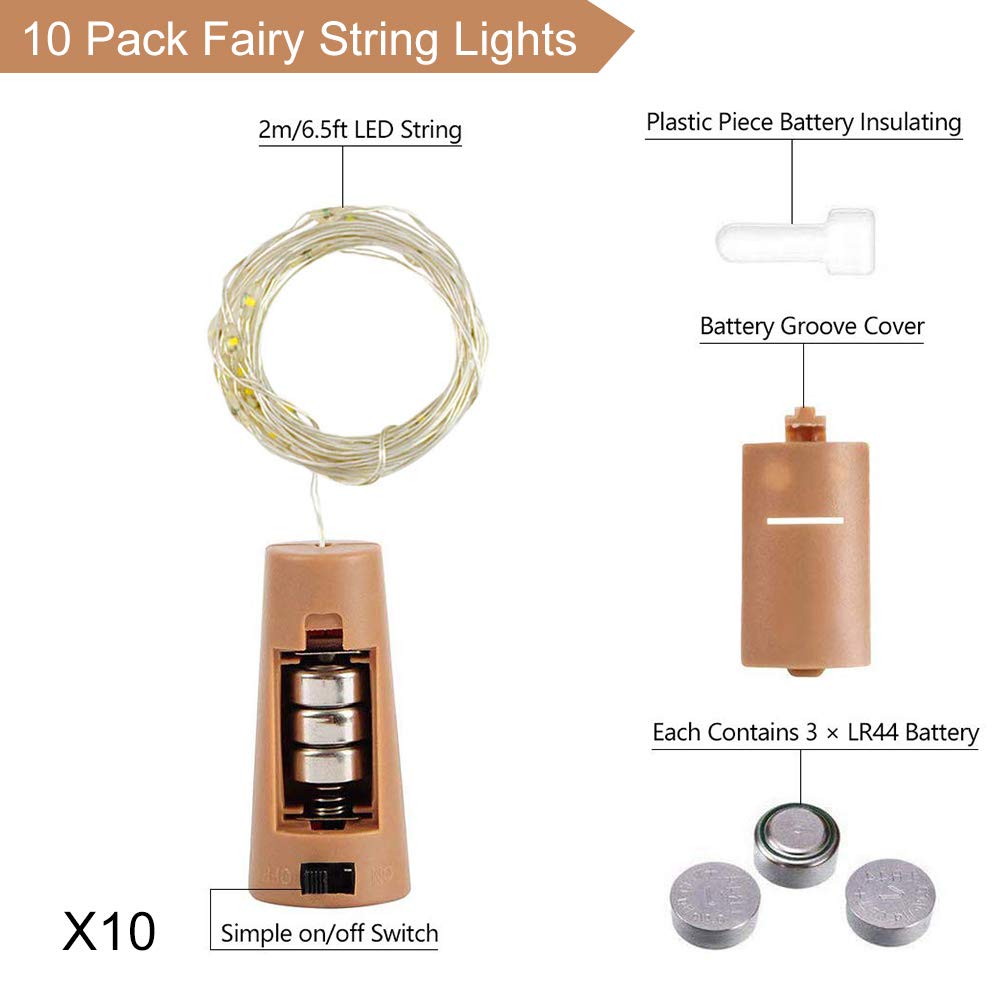 AUOTO Led Fairy Lights, 20 Packs 2m 20 LEDs Battery Operated Copper Wire String Lights Warm White, for Home Garden Wedding Party Christmas Halloween Concerts Bars Hotels Indoor Outdoor Decorations