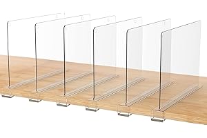 Vorey 6 Pcs Acrylic Shelf Dividers for Closet Organization, Clear Closet Shelf Divider for Wooden Shelving, Suitable for Sweater, Shirts, Handbags in Bedroom and Kitchen