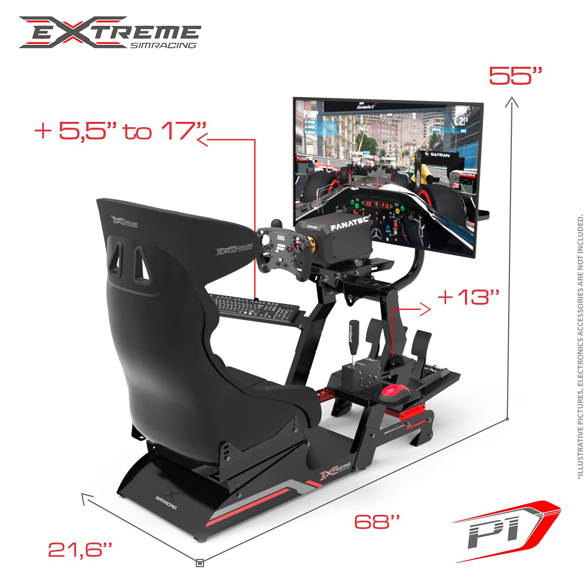 Extreme Sim Racing Wheel Stand Advanced Cockpit P1 Black Edition Racing Simulator For Logitech G29, G920, G923 Thrustmaster Fanatec Simagic - DIRECT DRIVE READY