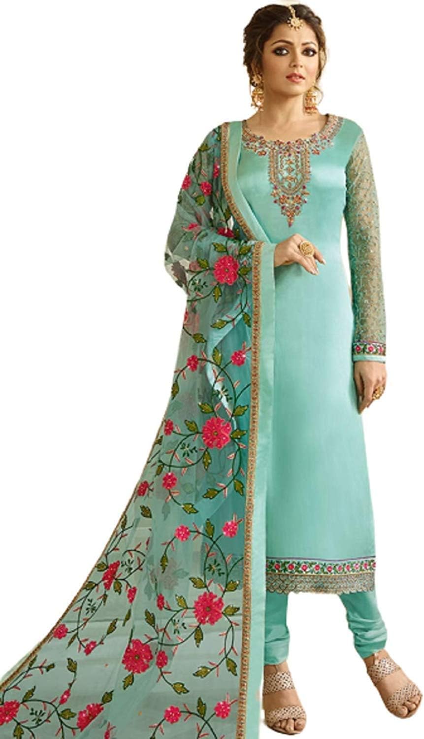 THE3536 Women's Net Salwar Suit Material (3201_Sky_Free Size)