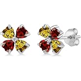 Gem Stone King 925 Sterling Silver Yellow Citrine and Red Garnet Earrings For Women | 2.23 Cttw | Gemstone November Birthstone | Heart Shape 4MM