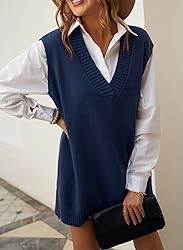 EVALESS Womens V Neck Sweater Vest Sleeveless Blue