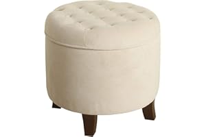 Homepop Home Decor | Upholstered Round Velvet Tufted Foot Rest Ottoman | Ottoman with Storage for Living Room & Bedroom | Decorative Home Furniture, Cream Small