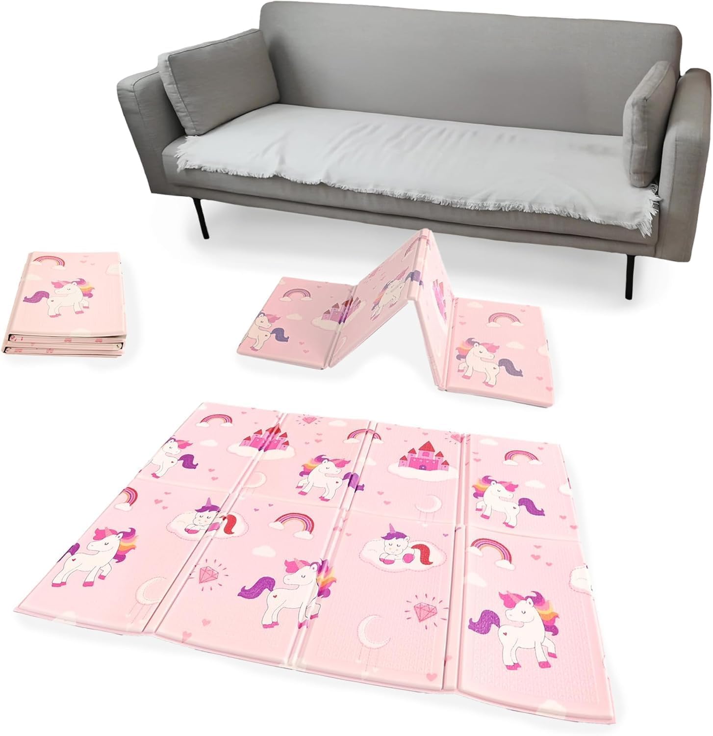 KandyToys Unicorn Foldable Baby Play Mat | Thick Padded XPE Baby Crawl Mat | Waterproof | Safe