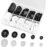 Tibapla 160 Pcs Round Sewing Buttons, 10/12/15/20/25mm Mixed 4-Hole Craft Buttons, Black and White Resin