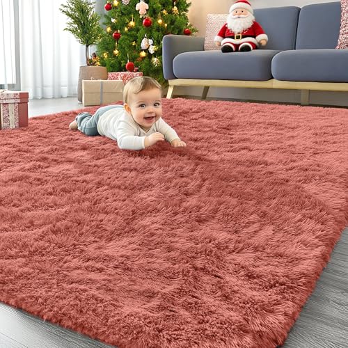 Homaxy Hochflor Waschbar Groß Teppich Wohnzimmer 160 x 220 cm, Terrakotta