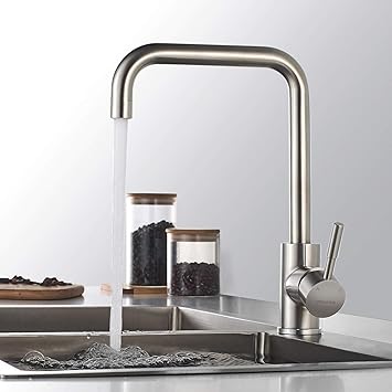 WOOHSE 360° Drehbar Wasserhahn Küche, Küchenarmatur Edelstahl Spültischarmatur mit hoher Auslauf Einhebelmischer Spültisch Ar